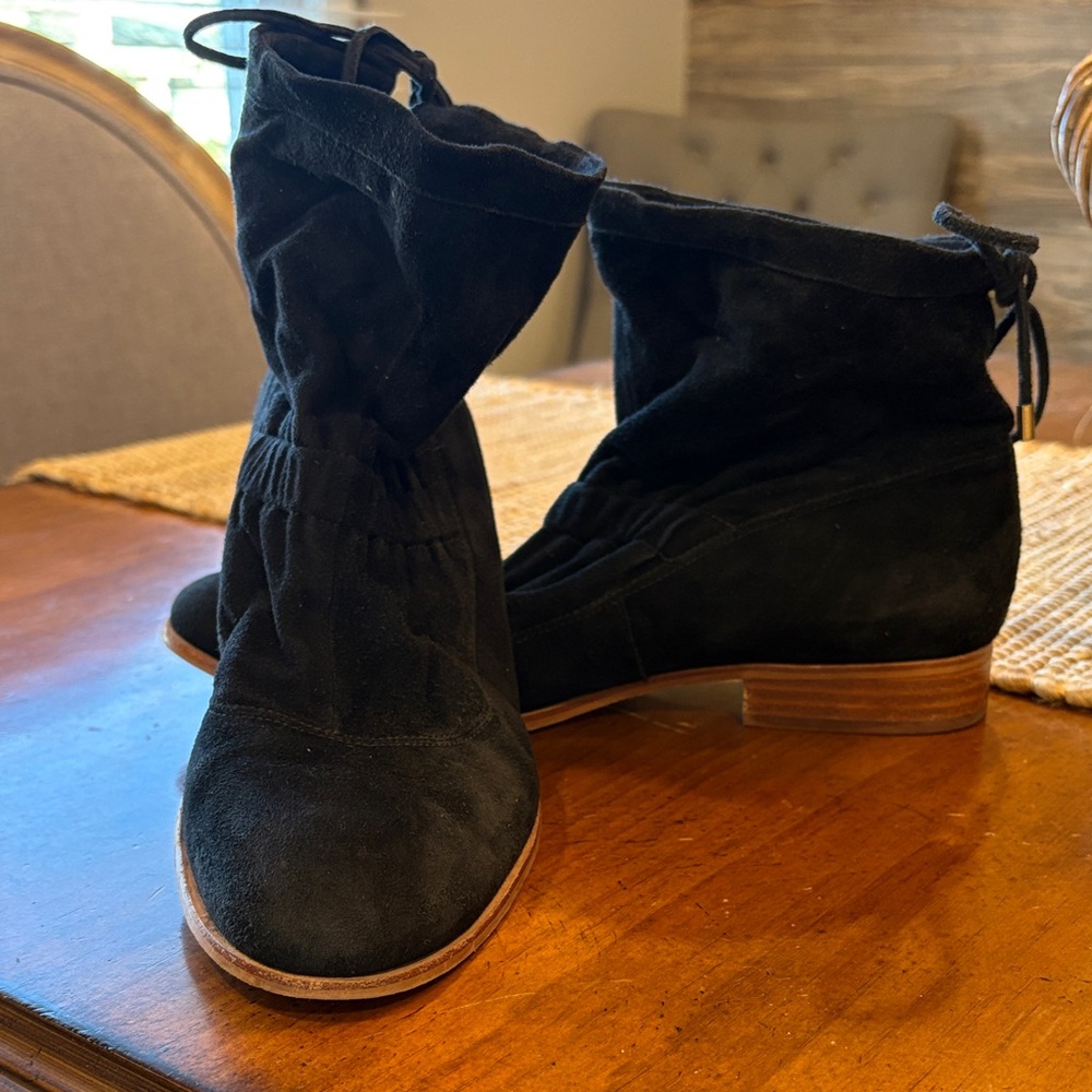 Clarks Black Suede Ankle Boots with Stacked Heel